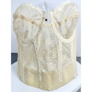 Vintage Back Talk Smoothi Corset Womens 34C Ivory Bustier Coquette Lace Romantic